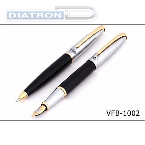 Набор VERDIE 1002W: ручка шариковая + ручка перьевая; корпус металл хром, черный, в виниловом футляре