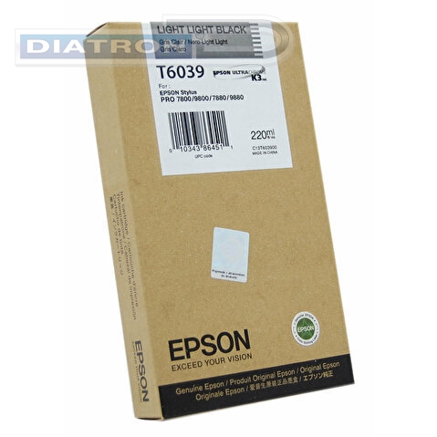 Картридж EPSON C13T603900 для Stylus Pro 7800/7880/9800/9880, 220мл, Light Grey