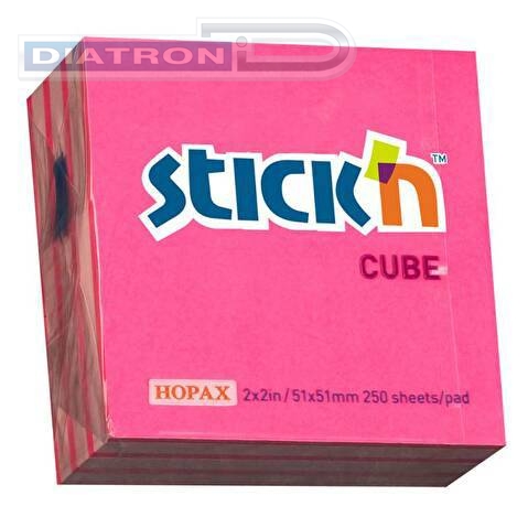 Самоклеящийся блок HOPAX, 51х  51, 250л, 2 цвета (малиновый-розовый)