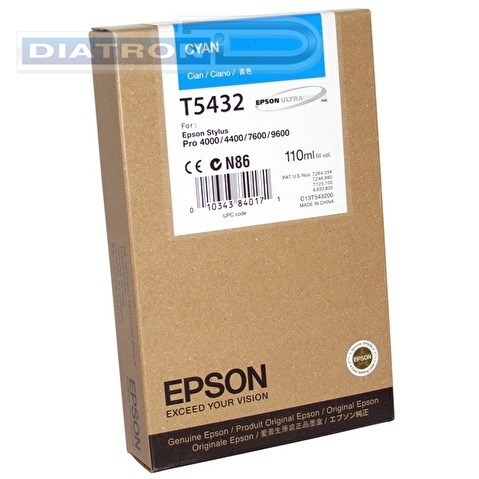 Картридж EPSON T5432 для Stylus Pro 4000/4400/7600/9600, Cyan