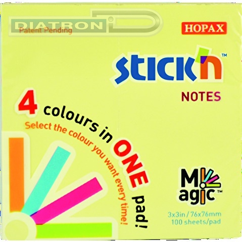 Самоклеящийся блок HOPAX Magic Pads, 76х  76, 4 пастельных цвета, 100л