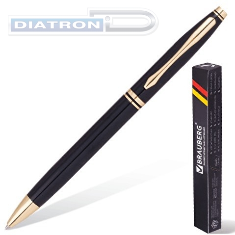 Ручка шариковая BRAUBERG De luxe Black, корпус черный, золотые детали, синяя