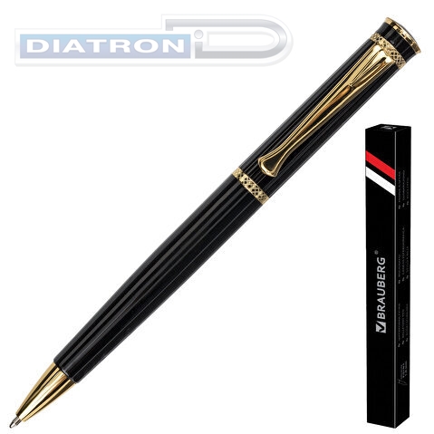 Ручка шариковая BRAUBERG Perfect Black, корпус черный, золотые детали, синяя