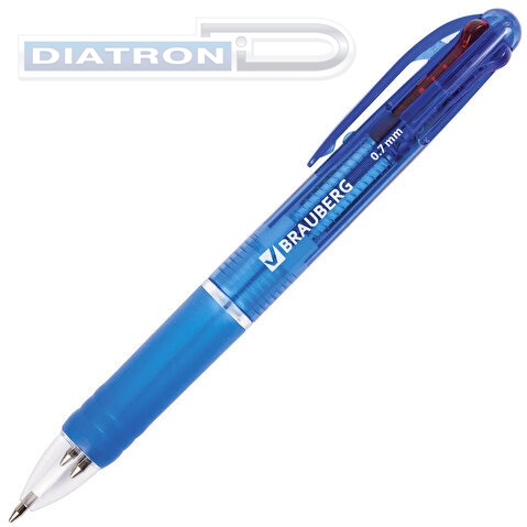 Ручка шариковая автоматическая BRAUBERG Spectrum, 4-цвет, корп.синий тонирован. ,син,чер,крас,зел