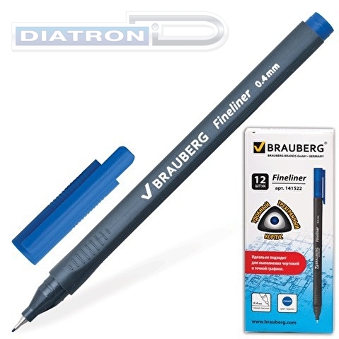 Ручка капиллярная BRAUBERG Carbon, 0.4мм, синяя, трехгранный корпус
