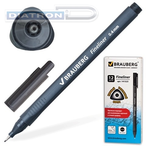 Ручка капиллярная BRAUBERG Carbon, 0.4мм, черная, трехгранный корпус
