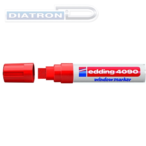 Маркер для стекол EDDING 4090, на меловой основе, скошенный наконечник, смываемый, 4-15мм, красный
