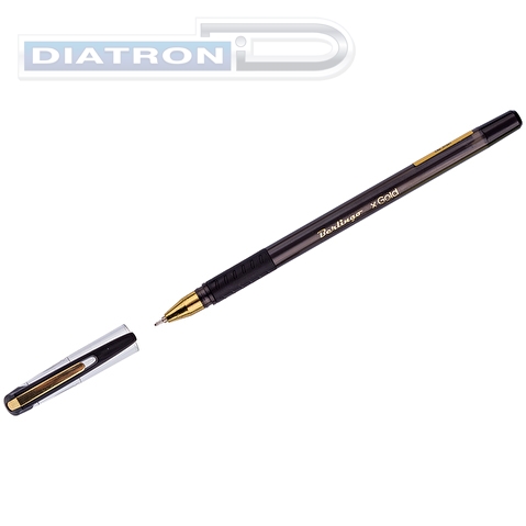 Ручка шариковая BERLINGO xGold, резиновый упор, корпус прозрачный, 0.5/0.7мм, черная