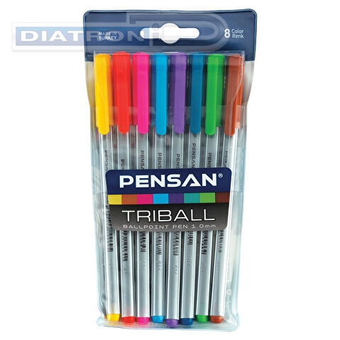 Ручка шариковая PENSAN Triball, 0.5/1.0мм, 8 цветов, 8шт/уп