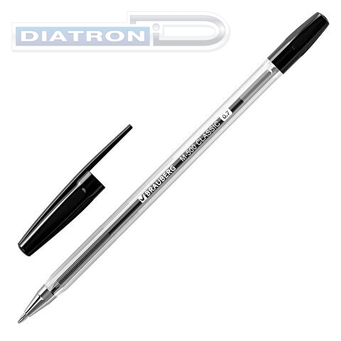 Ручка шариковая BRAUBERG M-500 CLASSIC, 0.35/0.7мм, корпус прозрачный, насечки, черная