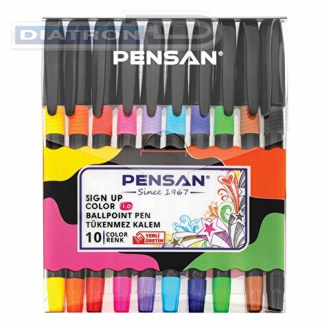 Ручка шариковая PENSAN Sign-Up, 0.8/1.0мм, резиновый упор, 10 цветов, 10шт/уп