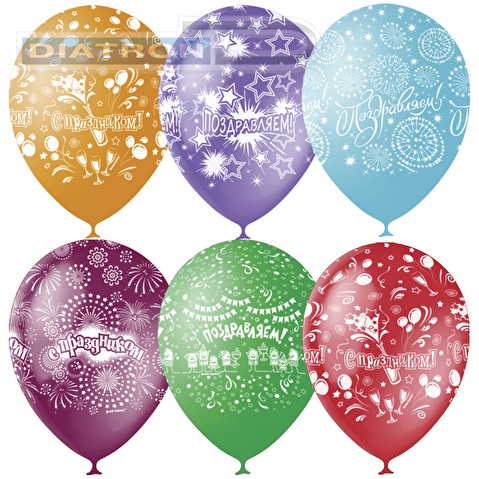 Воздушные шары, M12/30см, Праздничная тематика, пастель+декор, 25шт/уп