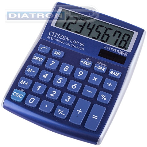 Калькулятор настольный  8 разр. CITIZEN CDC-80BLWB, двойное питание, расчет налога, наценка, 135х105.5х24.5мм, синий