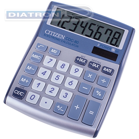 Калькулятор настольный  8 разр. CITIZEN CDC-80WB, двойное питание, расчет налога, наценка, 135х105.5х24.5мм, серый
