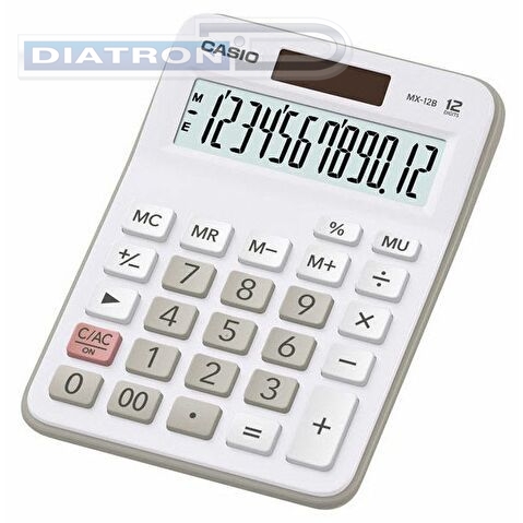 Калькулятор настольный 12 разр. CASIO MX-12B, двойное питание, 106.5x29x147мм, белый