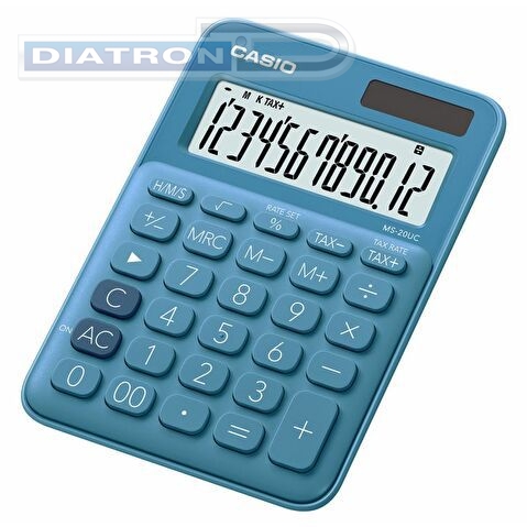 Калькулятор настольный 12 разр. CASIO MS-20UC-BU, двойное питание, 105.5x22.8x149.5мм, синий