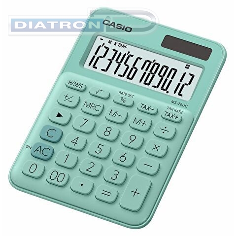 Калькулятор настольный 12 разр. CASIO MS-20UC-GN, двойное питание, 105.5x22.8x149.5мм, зеленый