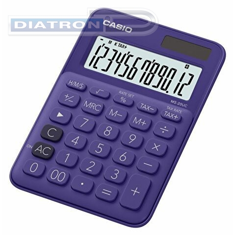 Калькулятор настольный 12 разр. CASIO MS-20UC-PL, двойное питание, 105.5x22.8x149.5мм, фиолетовый