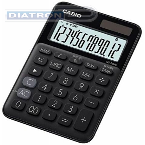 Калькулятор настольный 12 разр. CASIO MS-20UC-BK, двойное питание, 105.5x22.8x149.5мм, черный