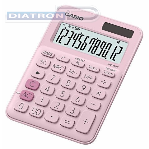 Калькулятор настольный 12 разр. CASIO MS-20UC-PK, двойное питание, 105.5x22.8x149.5мм, розовый