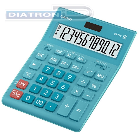 Калькулятор настольный 12 разр. CASIO GR-12C-LB, двойное питание, 155x35x209мм, голубой (GR-12C-LB-W-EP)