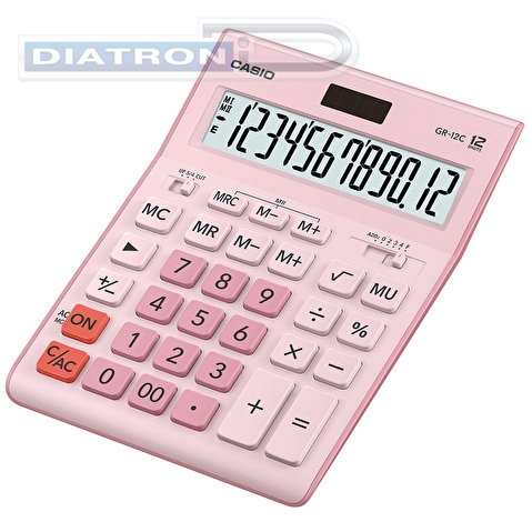 Калькулятор настольный 12 разр. CASIO GR-12C-PK, двойное питание, 155x35x209мм, розовый (GR-12C-PK-W-EP)