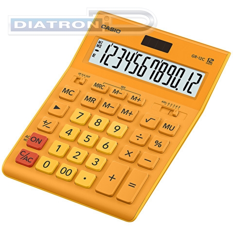 Калькулятор настольный 12 разр. CASIO GR-12C-RG, двойное питание, 155x35x209мм, оранжевый (GR-12C-RG-W-EP)
