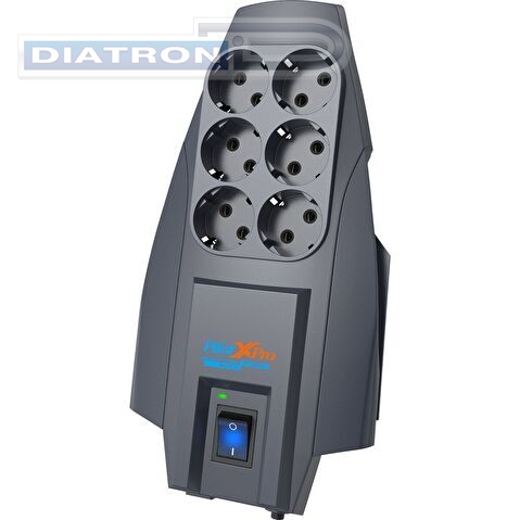 Сетевой фильтр PILOT X-Pro, реле напряжения,  3м, 6 розеток, темно-серый