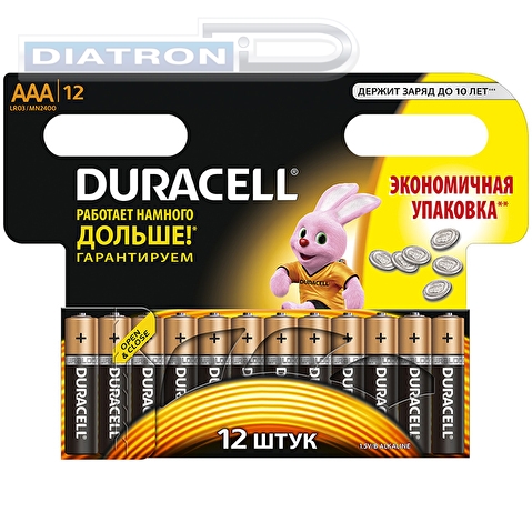 Батарейка DURACELL AAA/LR03/MN2400, 1.5V, Basic, алкалиновая, 12шт/уп