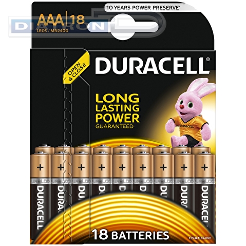 Батарейка DURACELL AAA/LR03/MN2400, 1.5V, Basic, алкалиновая, 18шт/уп