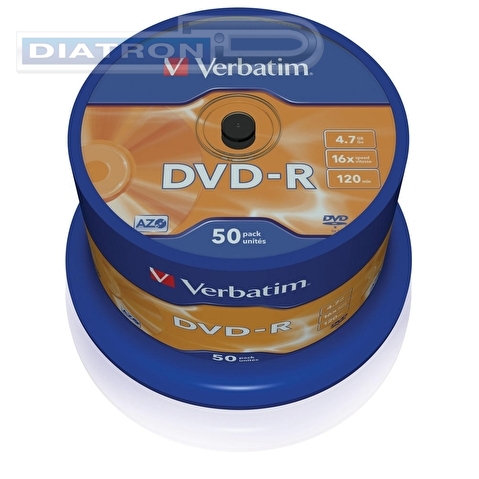 Записываемый DVD-диск в боксе DVD-R VERBATIM 4.7ГБ, 16x,  50шт/уп (43548)