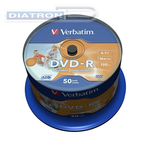 Записываемый DVD-диск в боксе DVD-R VERBATIM 4.7ГБ, 16x,  50шт/уп, Printable, (43533/43649/43755)