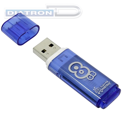 Флэш-память   8Gb Smart Buy Glossy, USB2.0, голубая