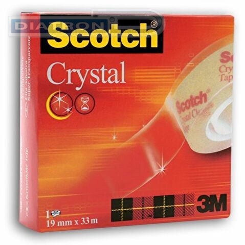 Лента клейкая канцелярская 3M Scotch Crystal 600, 19мм х 33м, кристально прозрачная