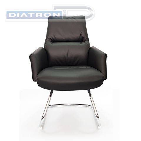 Конференц-кресло AR-C107A-V, полозья хром, максимальная нагрузка 100кг, кожа/экокожа черная  (PW8616/K61-5 Cn)