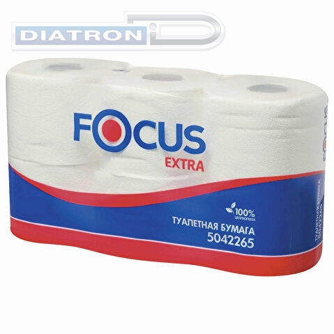 Бумага туалетная Focus Extra, 2-слойная, мини-рулон, 400л, 48м, белая, 6рул/уп (5042265/5067596)