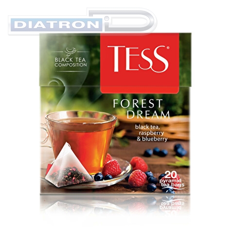 Чай черный с добавками TESS Forest Dream, с малиной и ароматом черники, 20х1.8г, пирамидки