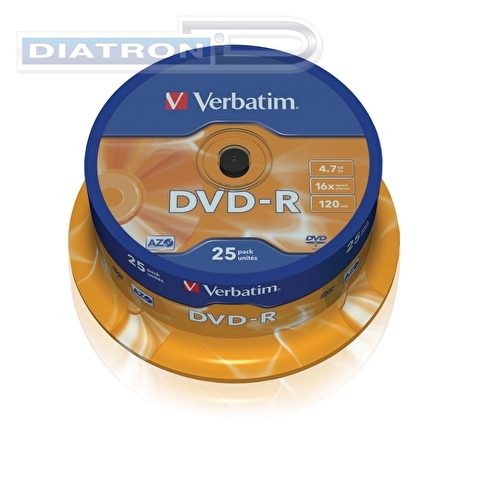 Записываемый DVD-диск в боксе DVD-R VERBATIM 4.7ГБ, 16x,  25шт/уп (43522)