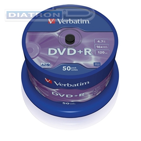 Записываемый DVD-диск в боксе DVD+R VERBATIM 4.7ГБ, 16x,  50шт/уп (43550)