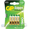 Батарейка GP AAA/LR03/MN2400, Super, 1.5V, алкалиновая,  4шт/уп