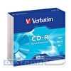 Записываемый компакт-диск CD-R VERBATIM 700МБ, 80мин, 52x, 10шт/уп, Slim Case, DL (43415)
