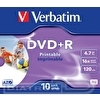 Записываемый DVD-диск DVD+R VERBATIM 4.7ГБ, 16x, 10шт/уп, Jewel Case, Printable, (43508)