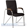 Конференц-кресло Samba, каркас хром, подлокотники, отделка деревом, кож.зам черный V-14