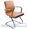 Конференц-кресло БЮРОКРАТ CH-993-LOW, низкая спинка, полозья хром, иск.кожа светло-коричневая