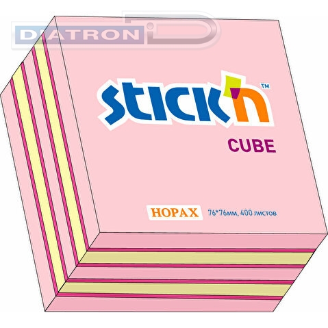 Самоклеящийся блок HOPAX, 76х76мм, 400л, 3 цвета (малиновый-желтый-розовый)