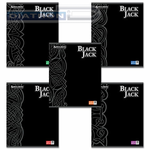 Тетрадь А5   48л, BRAUBERG Black Jack, обложка мелованный картон, скрепка, ассорти, клетка