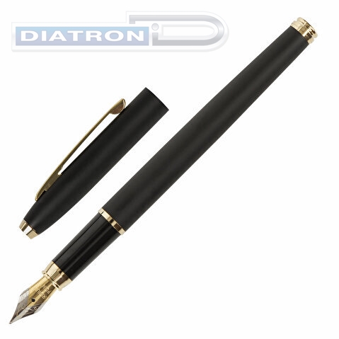 Ручка перьевая BRAUBERG Brioso, корпус черный, золотые детали, синяя