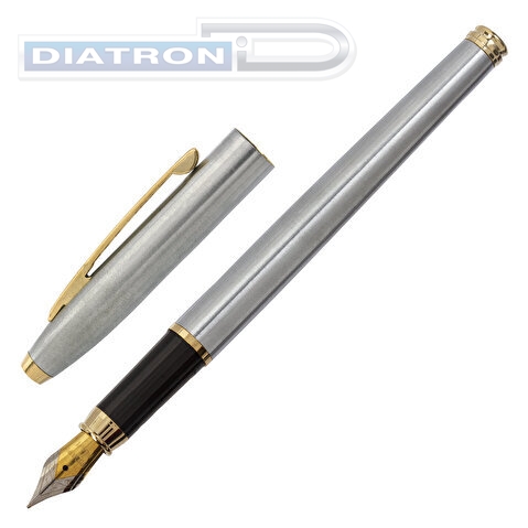 Ручка перьевая BRAUBERG Brioso, корпус серебристый, золотые детали, синяя