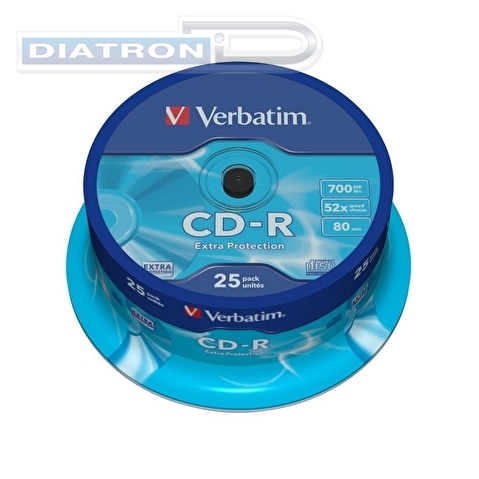 Записываемый компакт-диск в боксе CD-R VERBATIM 700МБ, 80мин, 52x,   25шт/уп, DL (43432)