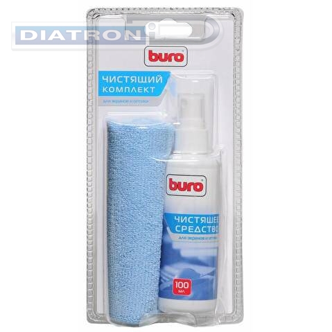 Набор BURO для чистки экранов и оптики, спрей 100мл + салфетка из микрофибры